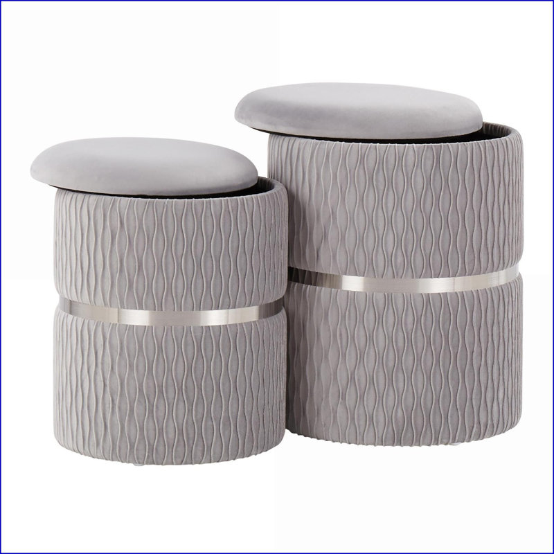 Ensemble de repose-pieds contemporain Glam LumiSource Cinch | Velours argenté | Chrome argenté