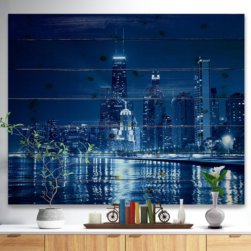 Photographie « chicago horizon night » Cityscape, H 36 po x l 46 po x P 0,78 po, Bois