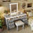 48" Vanity Desk With Mirror And Lights, Makeup Vanity With 7 Drawers And Cushioned Stool, Classic Grey Finish Dressing Table With Hollow Design Drawer For Bedroom, Rubber Wood Legs-1899367440