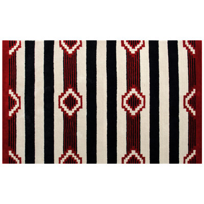 Tapis tribal en laine touffeté à la main 8 pi x 11 pi - rayures noires audacieuses avec motifs de médaillon rouge