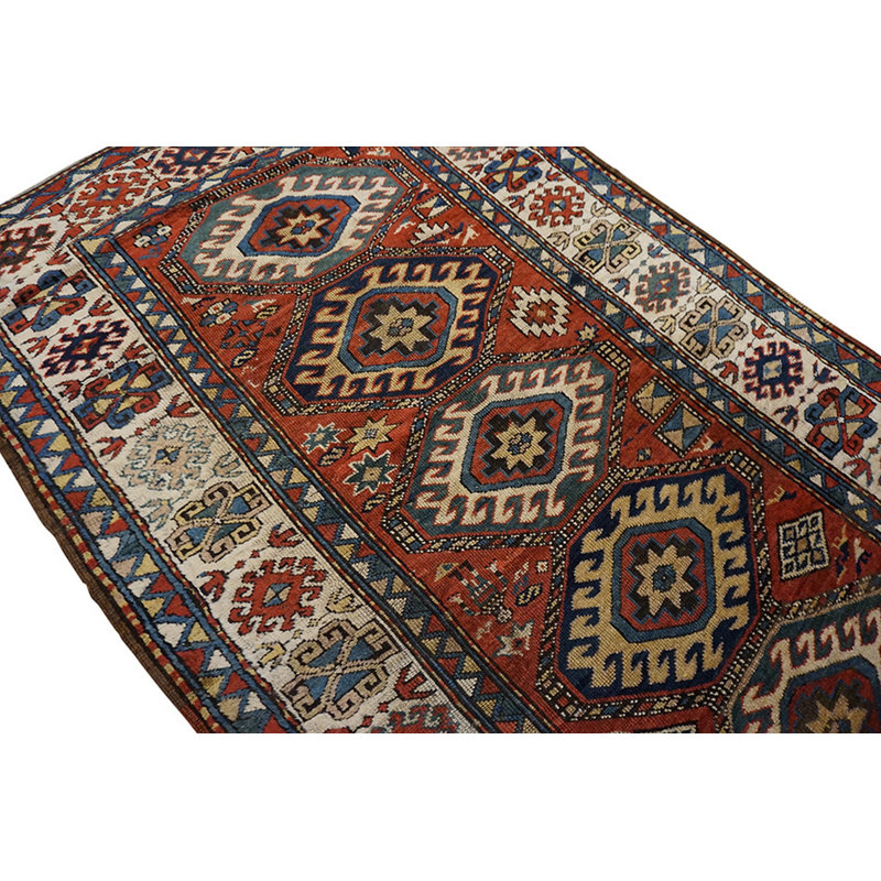 Antique Tribal Caucasian Rustic Geometric Kazak Rug