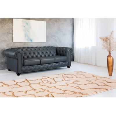 Orner 93" Leather Rolled Arm Chesterfield Sofa