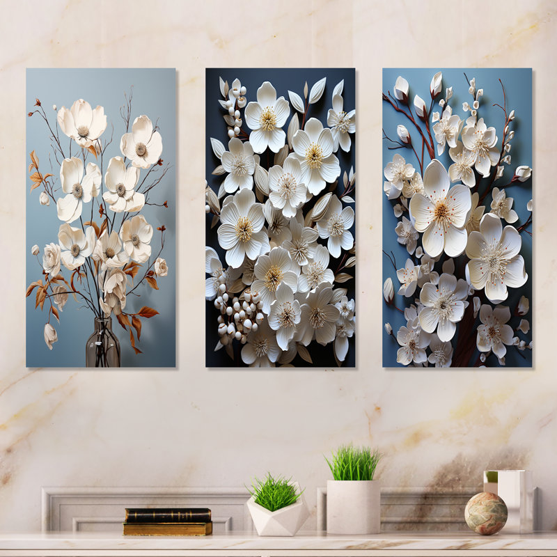 White Dogwood Flourishing Tranquility - Dogwood Metal Wall Decor Set Of 3, 32" H x 48" W