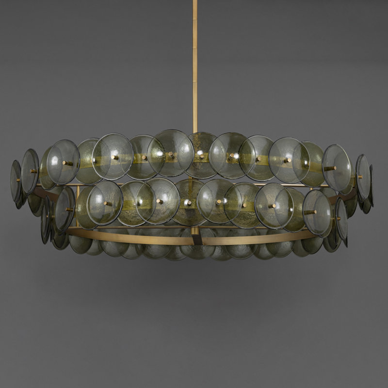 Loren-Multi-Tier Chandelier, Weathered Brass/Green Vintage