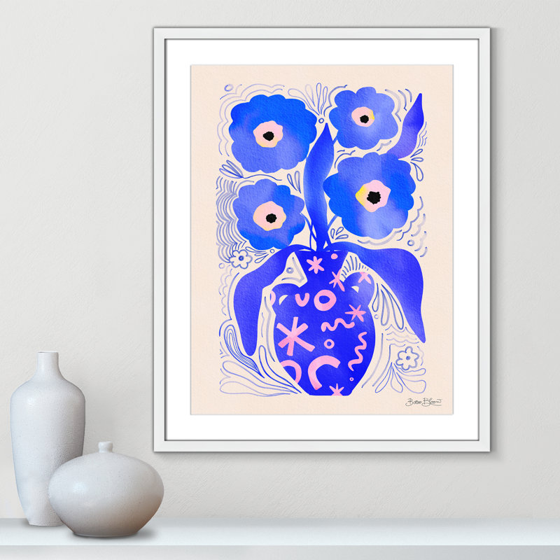 «Blue Flowers Matisse» par Bloom, Blanc satiné, L 23,5 po x H 29,5 po, Imprimé mat