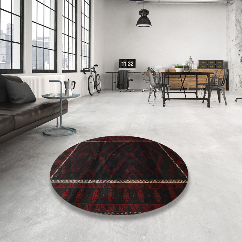Tapis noir / rouge Southwestern, Rond 7 pi