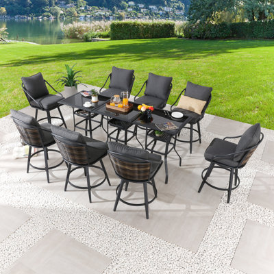 Frayda Square 8 - Person 27.6" Long Bar Height Dining Set with Cushions