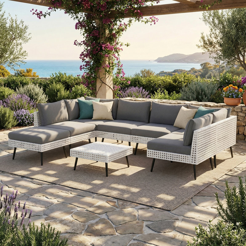 6 - Person Premium TRattan Patio Hollow Wicker Sectional Seating Group With Cushions