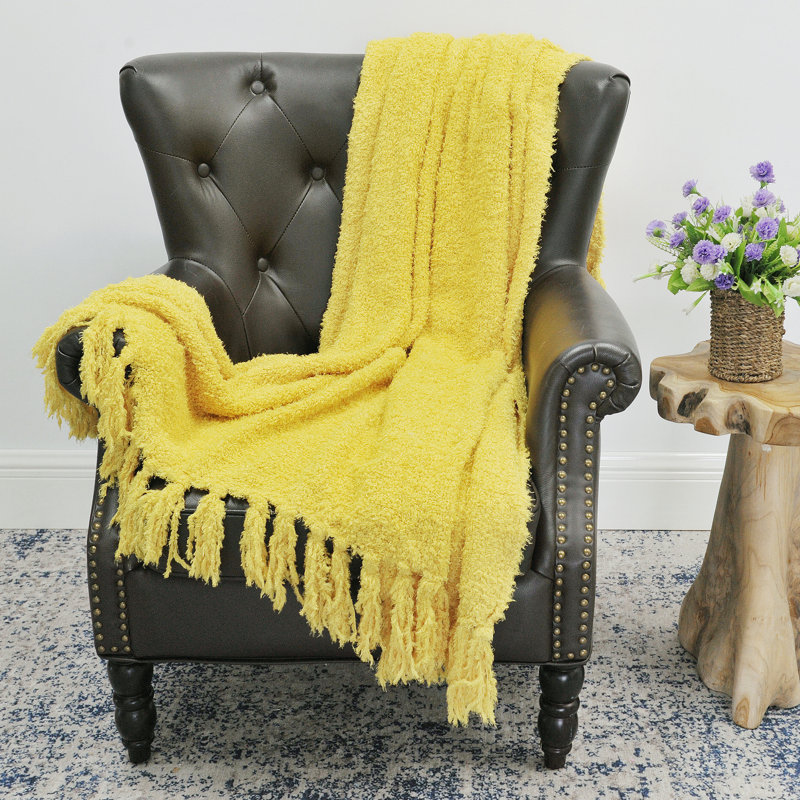 Mimosa Yellow Reversible Knitted Polyester Throw Blanket