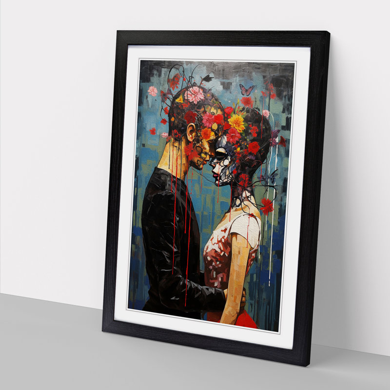 XYZ-FRM-V1223-4378 Lovers Contemporary - Single Picture Frame Print on Wood, 46cm H x 34cm W x 2cm D, Black