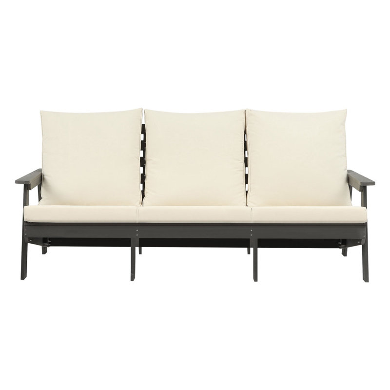 HIPS 3 Seater Sofa With Cushion, Wood Grain Outdoor Garden Sofa, Beige