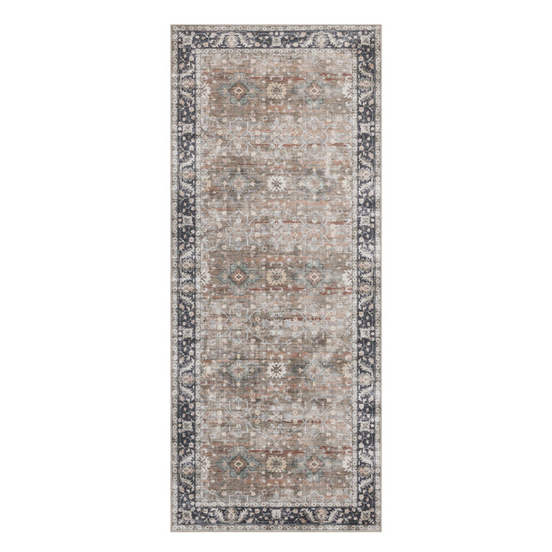 Nainika Bev Distressed Machine Washable Area Rug, Runner 2'6" x 6', Green