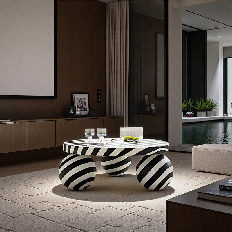 Table basse ronde zébrée noire et blanche