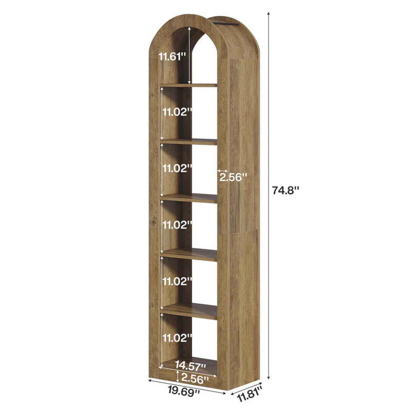 Open Bookcase,Arched Display Shelf, Brown