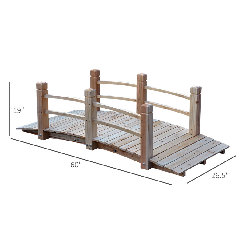 Outsunny Fir Wood Garden Bridge Arc Walkway with Side Railings for Backyards, Gardens, and Streams, Natural Wood, 60" x 26.5" x 19"