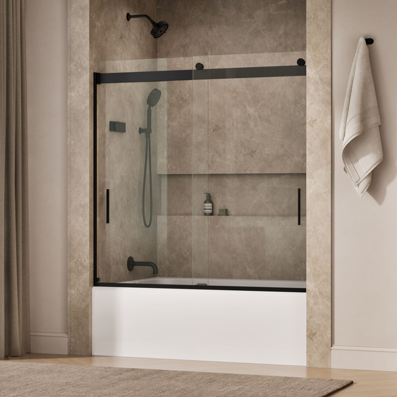 Levity 59.63" x 59.75" Bypass Bath Door with CleanCoat Technology, Matte Black, Clear