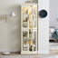 Présentoir blanc antique avec effets d'éclairage sophistiqués, armoire spacieuse et cloisons réglables,