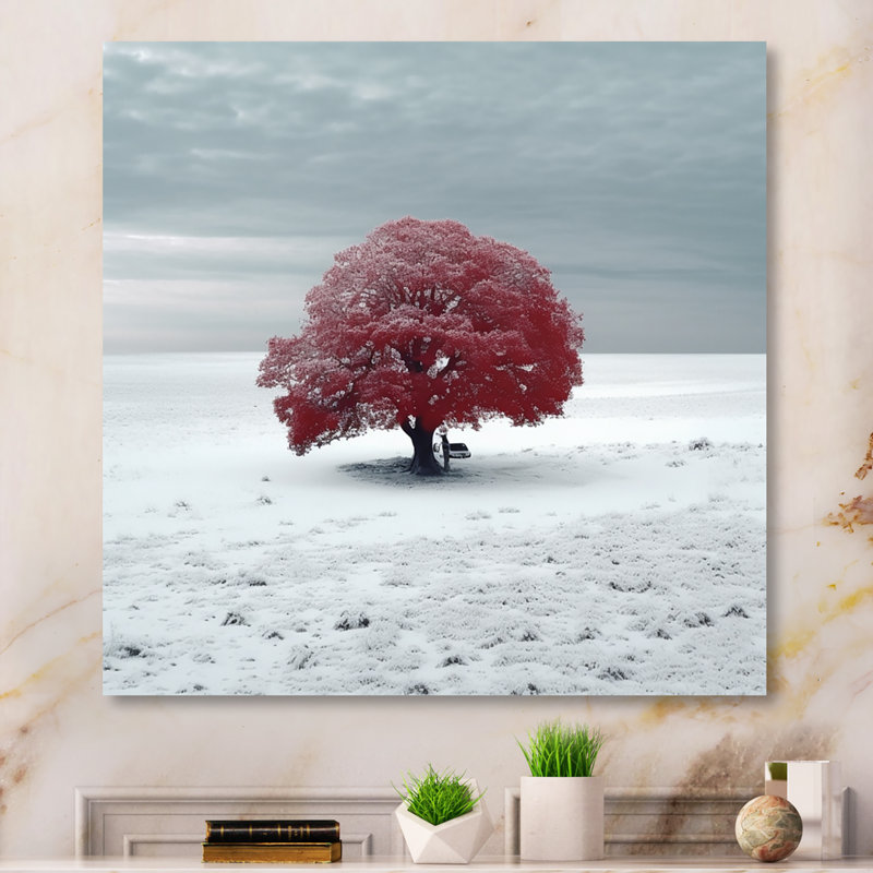 Red Tree In Snow II " Red Tree In Snow II ", 16" H x 16" W x 1" D, Wrapped Canvas