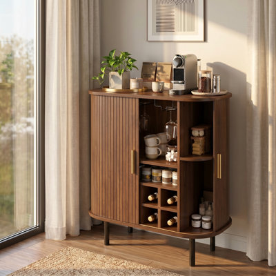 28" Modern Fluted Bar Cabinet with Storage Drawer & Hidden Side Compartments