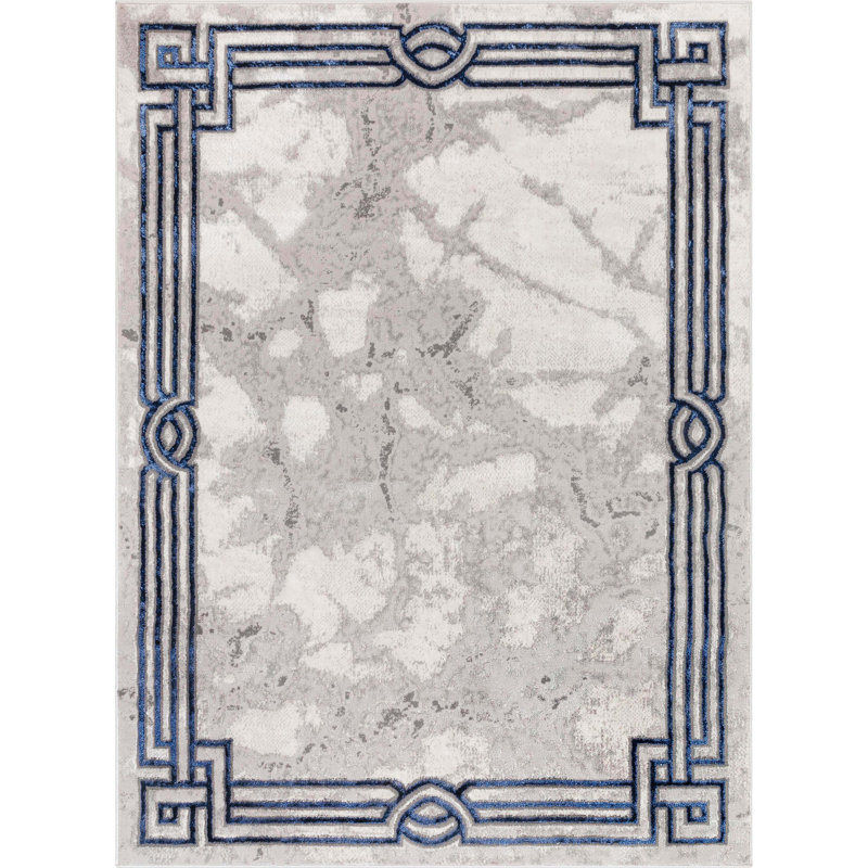 Kampen Abstract Modern Glam Blue Area Rug, Rectangle 6'7" x 9'3"