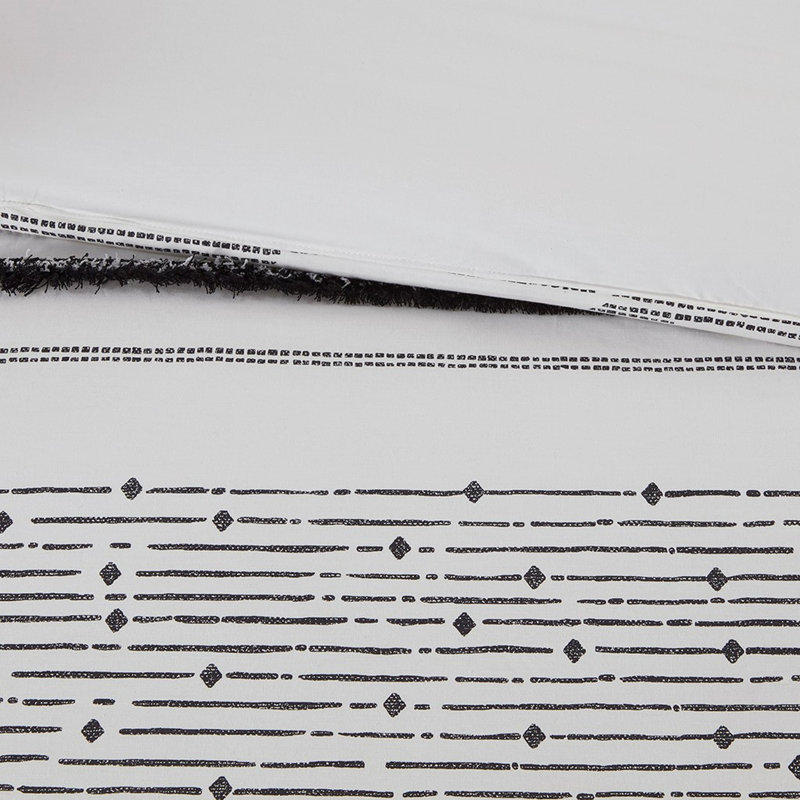 Édredon en coton imprimé - noir / blanc avec magnifique garniture de pampille double / grand style glamour, Noir / blanc