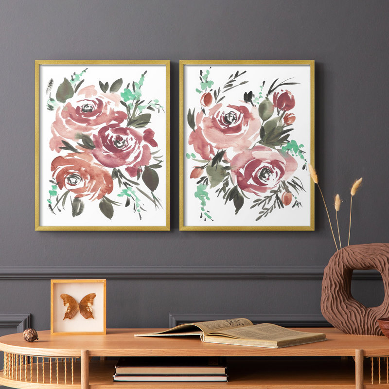 «Lovely Roses I», reproduction encadrée de qualité supérieure - prête à être accrochée - aucun clou requis - aucun clou requis