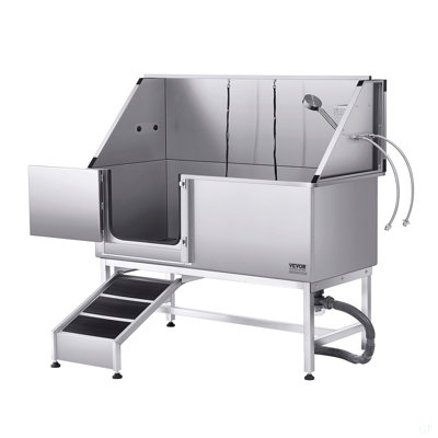 62 Inch Dog Grooming Bath Tub Stainless Steel W Ramp Water Filter Left