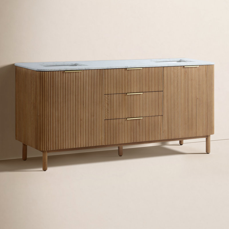 Nova 72" Marble Top Double Sink Vanity, Reeded Birch