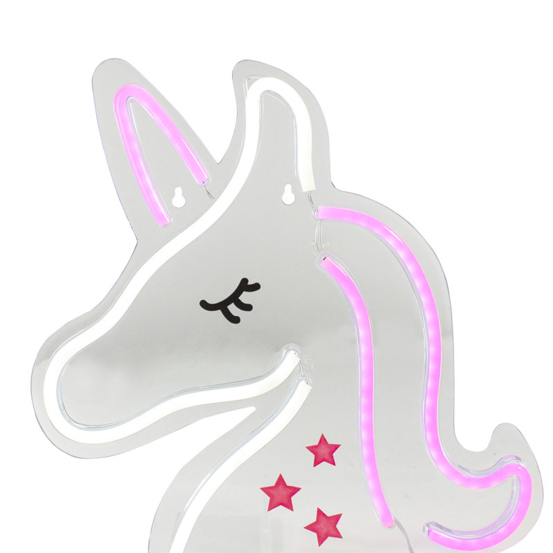 Enseigne murale 13 po style licorne blanche et rose à DEL
