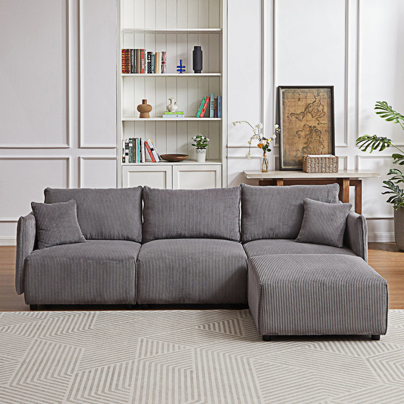 Combination Style Sofa, Modern Minimalist Sofa With 2 Comfort Cushions With Usb & C Charging Ports, Gray Fabric