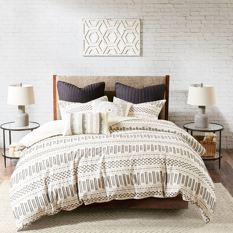 Édredon en coton Ink + ivy - double / grand, avec accents gris anthracite, 100% coton, 2 taies décoratives, taille grand chic / gris anthracite