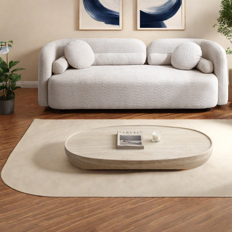 Spacious Sofas, Boucle Upholstered Wood Frame Modern Couch For Home
