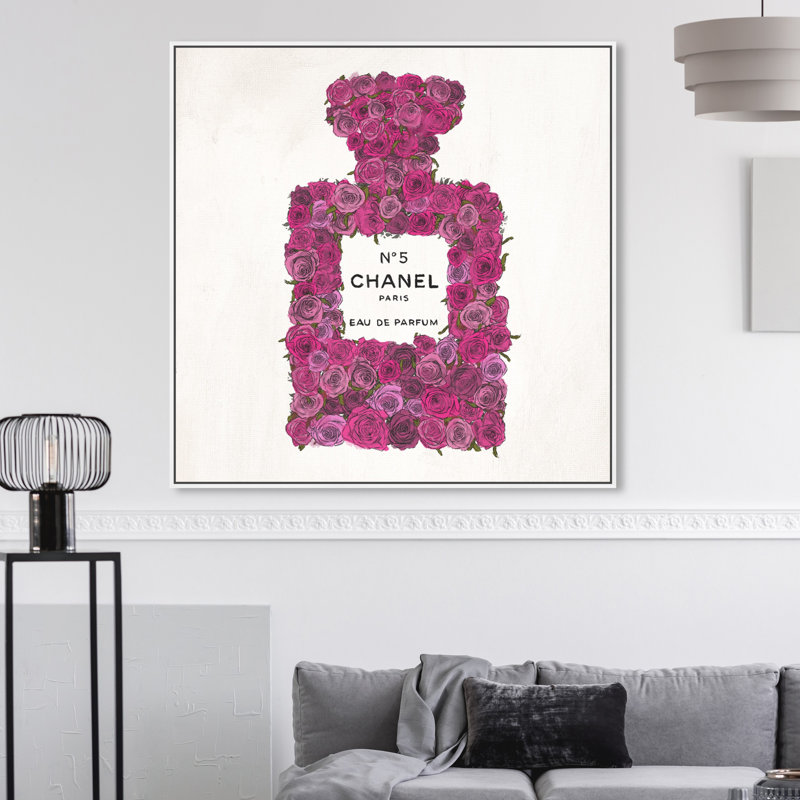«Number 5 Rose», peinture sur toile, Encadrement doré, H 30 po x l 30 po