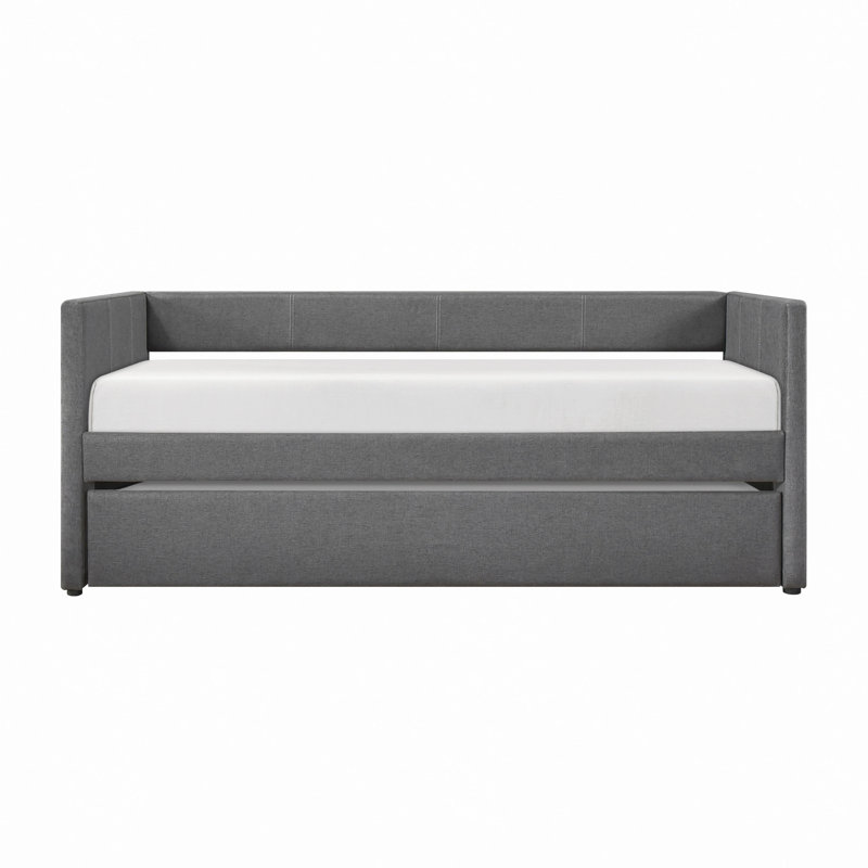 1Pc Daybed With Trundle Fabric Upholstery Wooden Frame Modern Home Furniture, Dark Gray