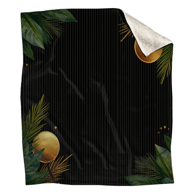 Couvertures feuilles vertes et cercles dorés, L 60 po x H 80 po