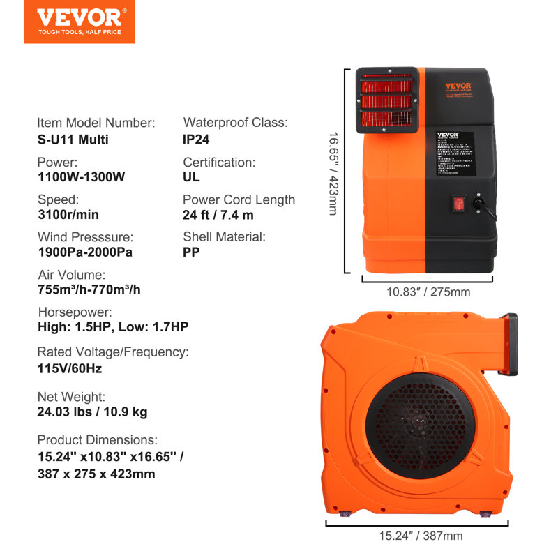 VEVOR 17" Orange Plastic Oscillating Blower Fan