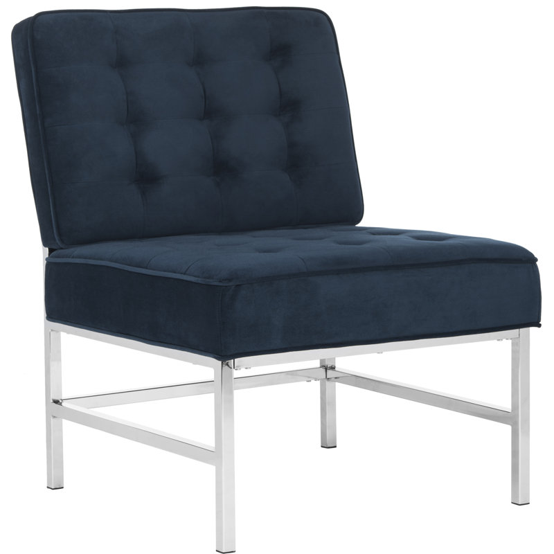 Fauteuil de chambre capitonné en polyester, Mélange de polyester bleu marine