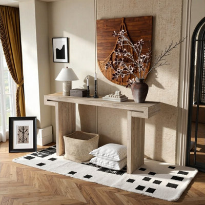 60 Inch Console Table with Open Storage, Solid Wood Veneer Construction