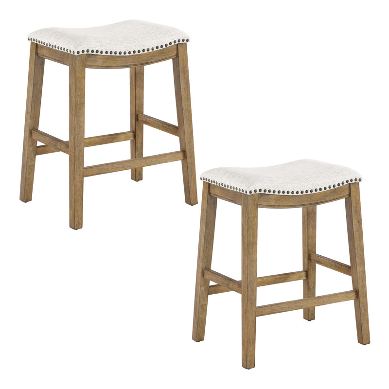 Tabouret de bar et de comptoir Clewiston, Lin blanc, Chêne moyen, Tabouret de comptoir (assise de 24,75 po de hauteu