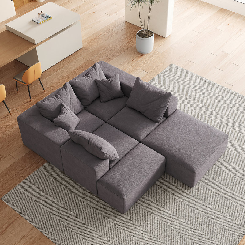 Ensemble de canapé modulaire rembourré en chenille Modern, canapé modulaire en forme de L avec 6 coussins pour un agencement flexible