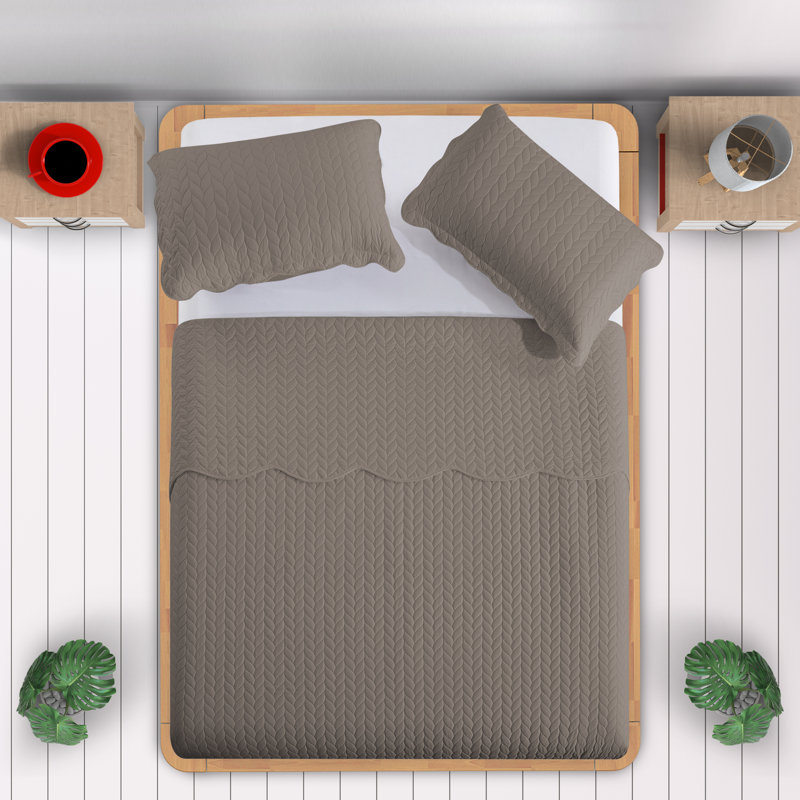 Ensemble de couvre-lit matelassé surdimensionné 100% microfibre Oxford, Couvre-lit très grand + 2 taies d'oreiller, Beige