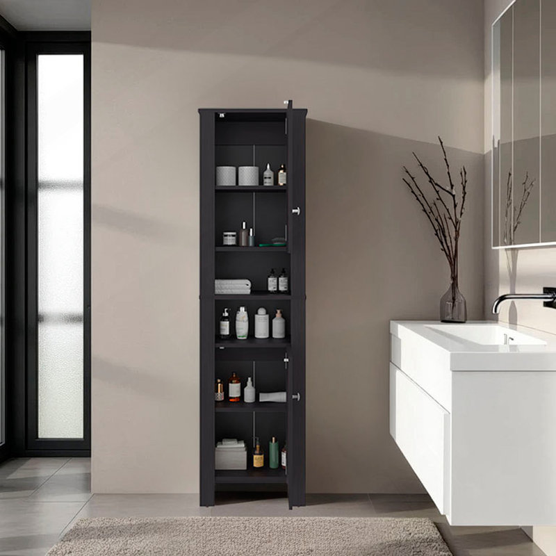 Armoire de salle de bain H 63,3 po, 2 portes, 6 tablettes, wengé noir - Salle de bain
