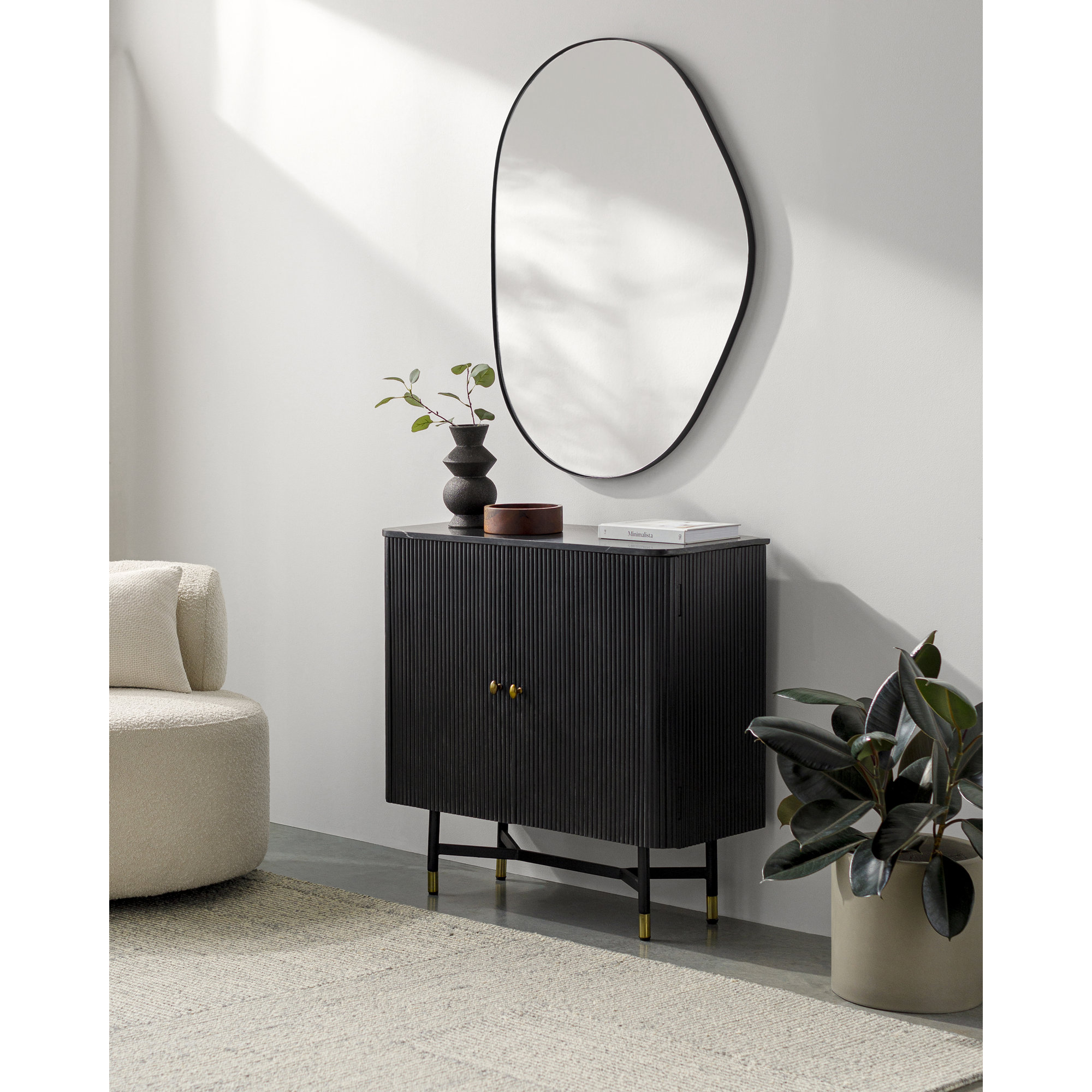 Kest Metal Asymmetrical Wall Mirror, 40" x 30", Black