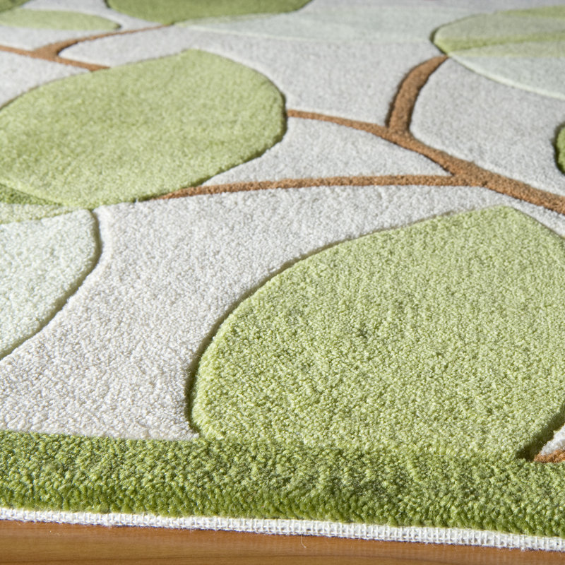 Tapis floral ivoire / vert touffeté à la main Floral, Rectangle 4 pi x 6 pi