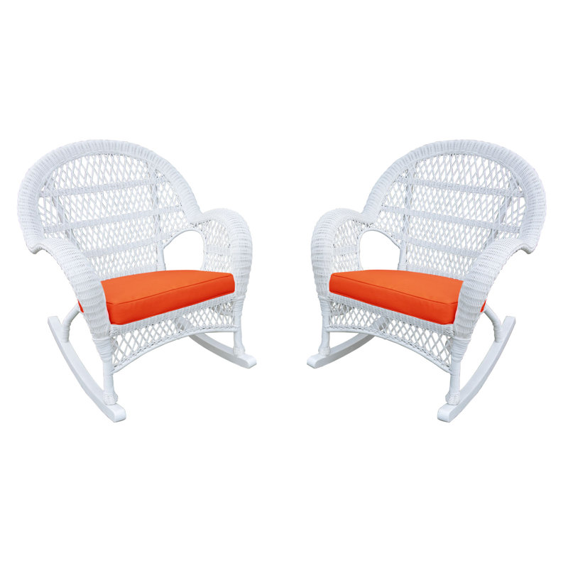 Chaise berçante en osier avec coussins Berchmans, Orange, Blanc