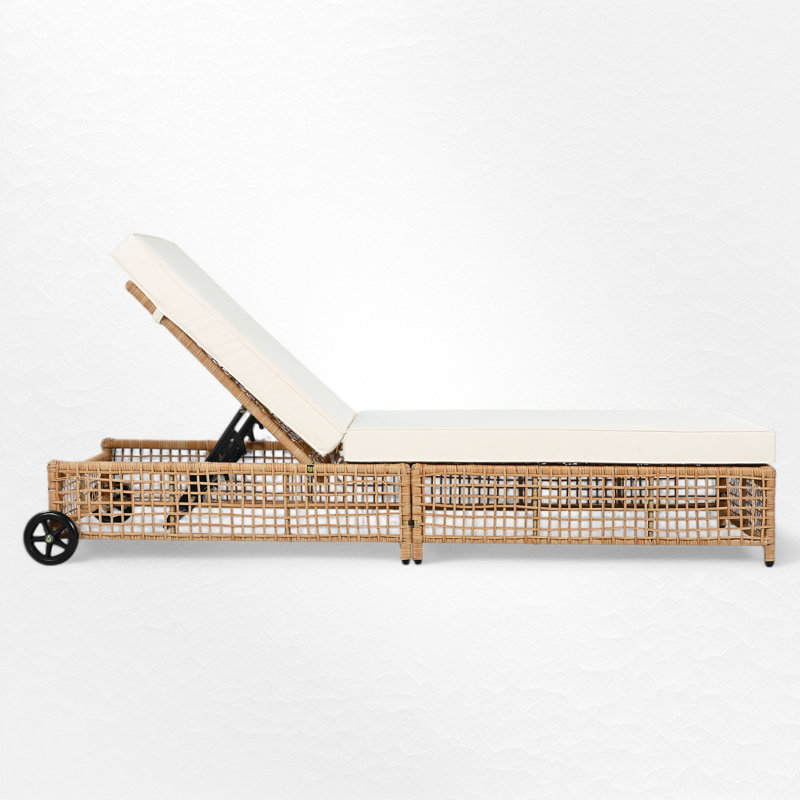 Chaise longue d'extérieur en rotin, Naturel, 1