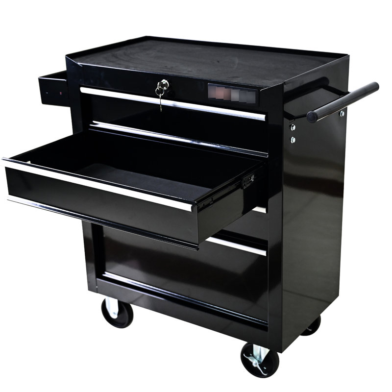 Chariot à outils robuste à 4 tiroirs avec serrure - Garage Solution de rangement pour atelier verrouillable noir