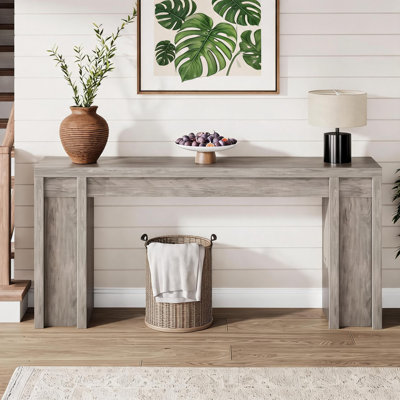 Console moderne et résistante aux marques – Table d'appoint de style ferme en noyer de 180 cm (70,9 po) pour entrée ou salon – Table d'entrée en bois épais avec tablette ouverte et pieds en forme de L – Couleur : Noyer