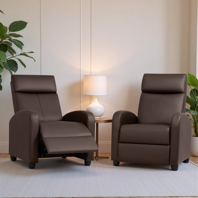 Set Of 2 Adjustable Leather Recliner Chairs, Brown
