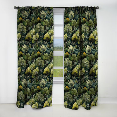 Motif botanique vert forêt IV - Rideau floral - Rideau floral occultant en velours - 1 panneau